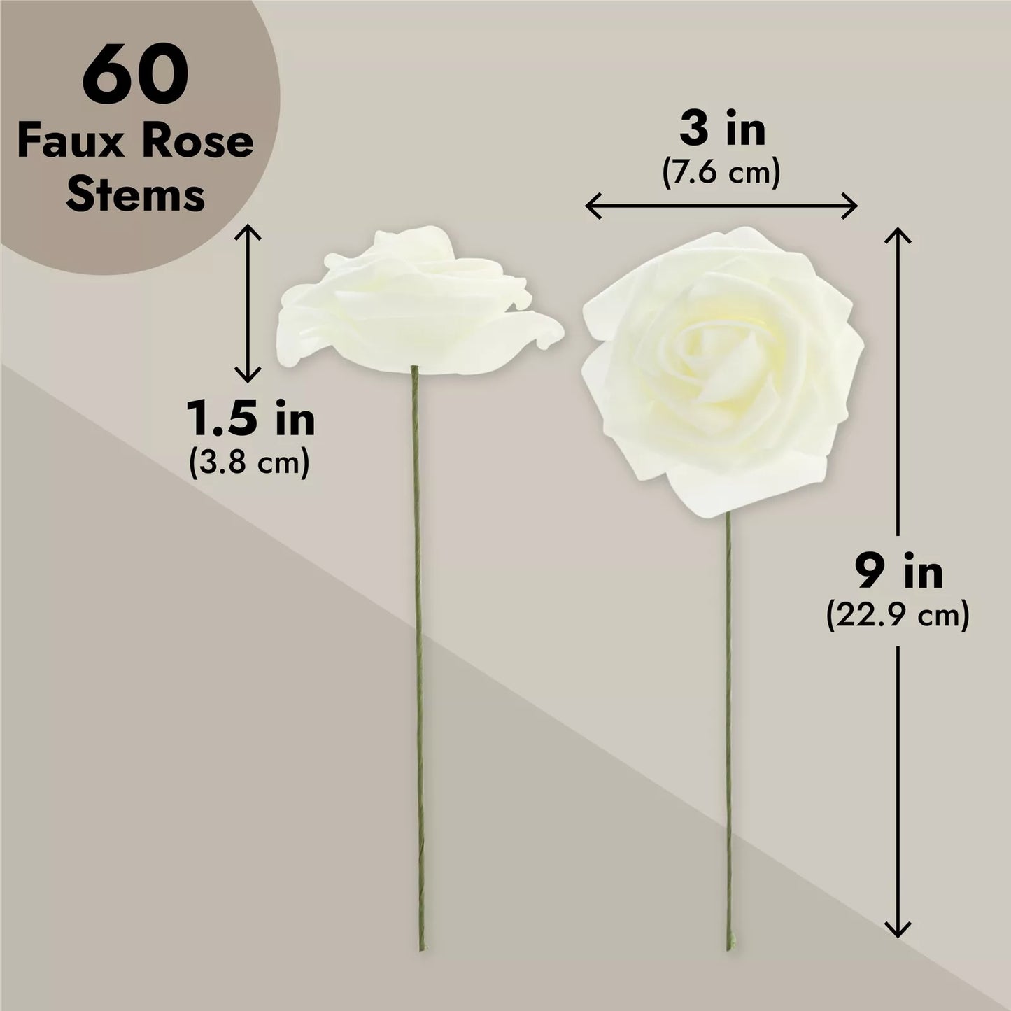 60-Pack Artificial Cream Rose Flower Heads with Stems