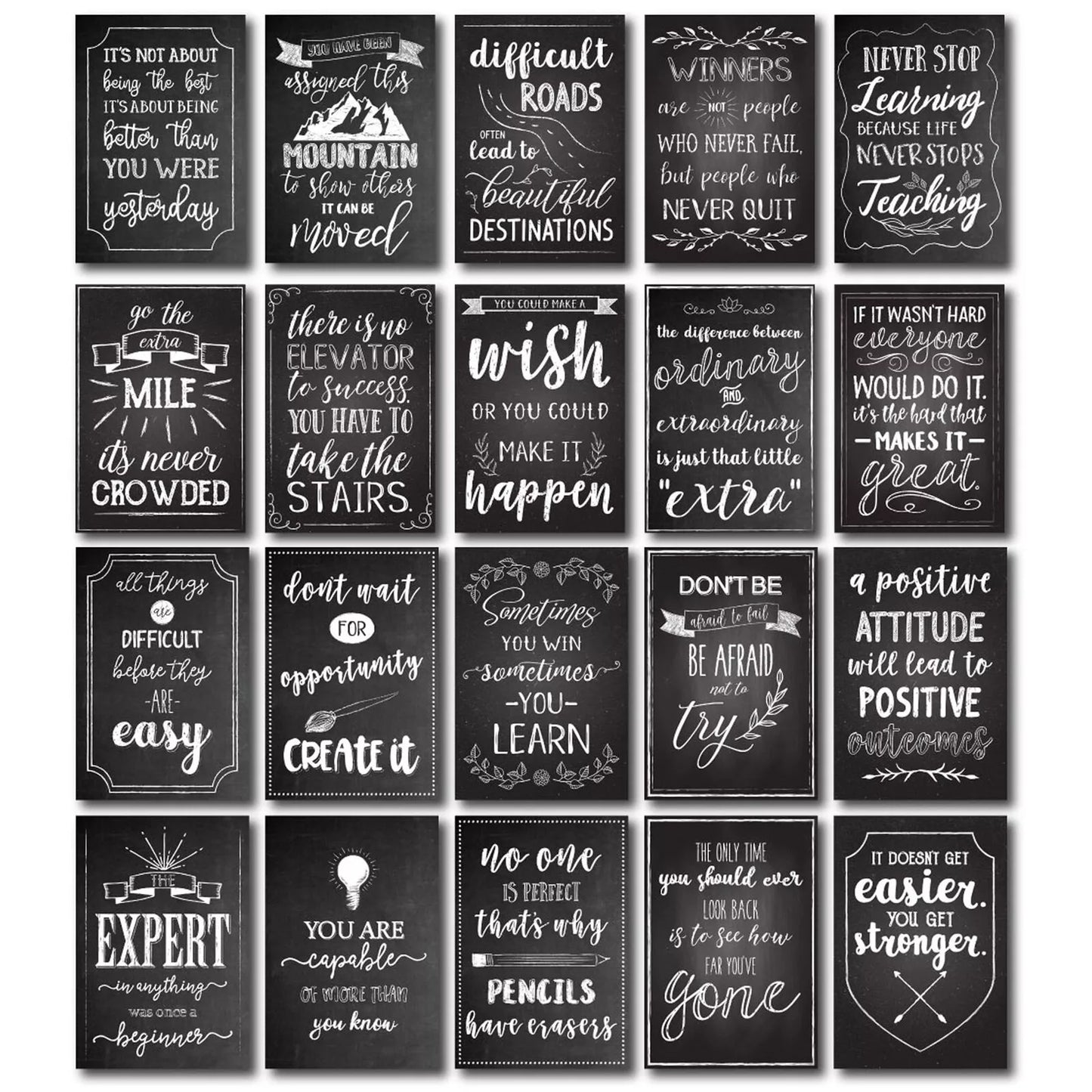 20-Pack Chalkboard Design Motivational Posters