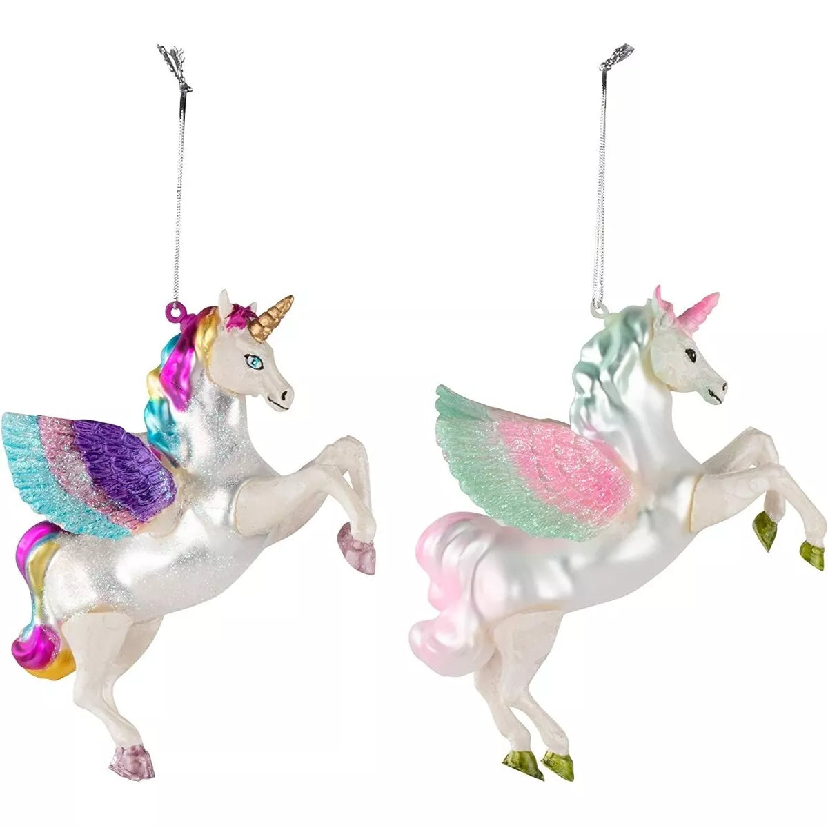 2-Pack Rainbow Glitter Unicorn Ornaments