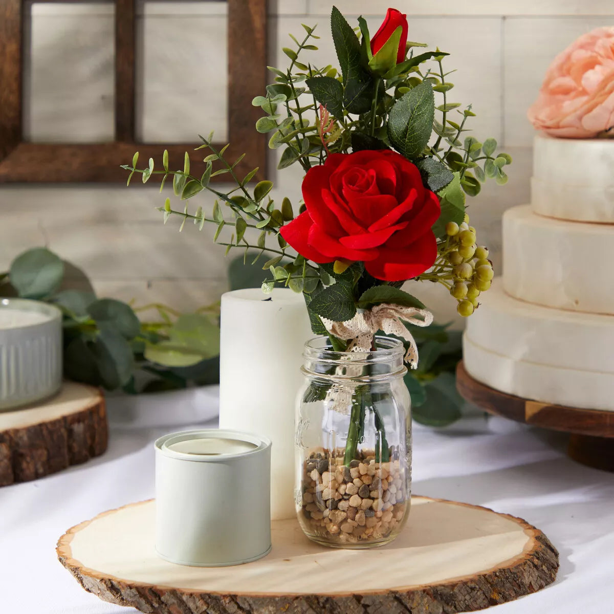 Red Rose & Eucalyptus Bouquet, Artificial Floral Arrangement