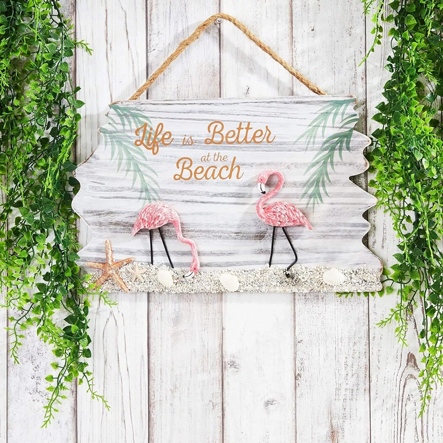 Flamingo 'Life is Better at The Beach' Hanging Wall Decoration