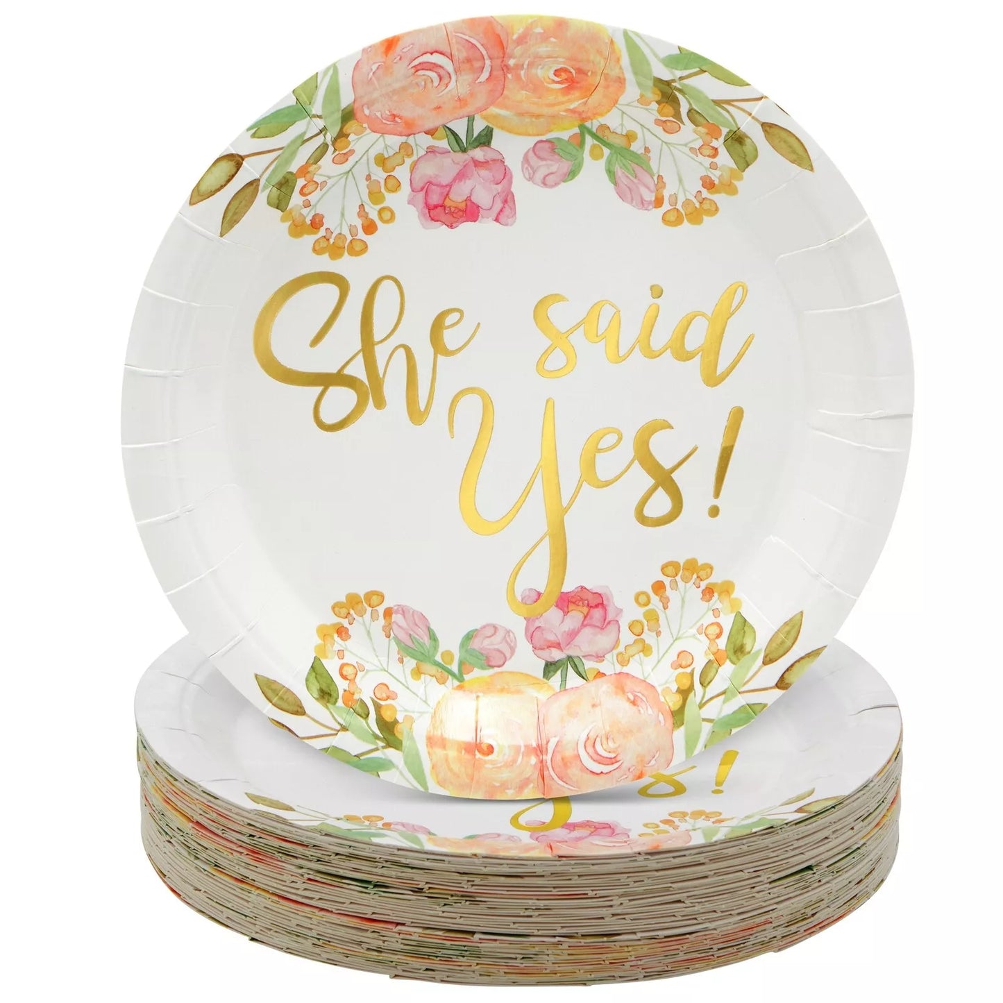 48--Pack She Said Yes Plates for Engagement Party, Bridal Shower Decorations, 9"