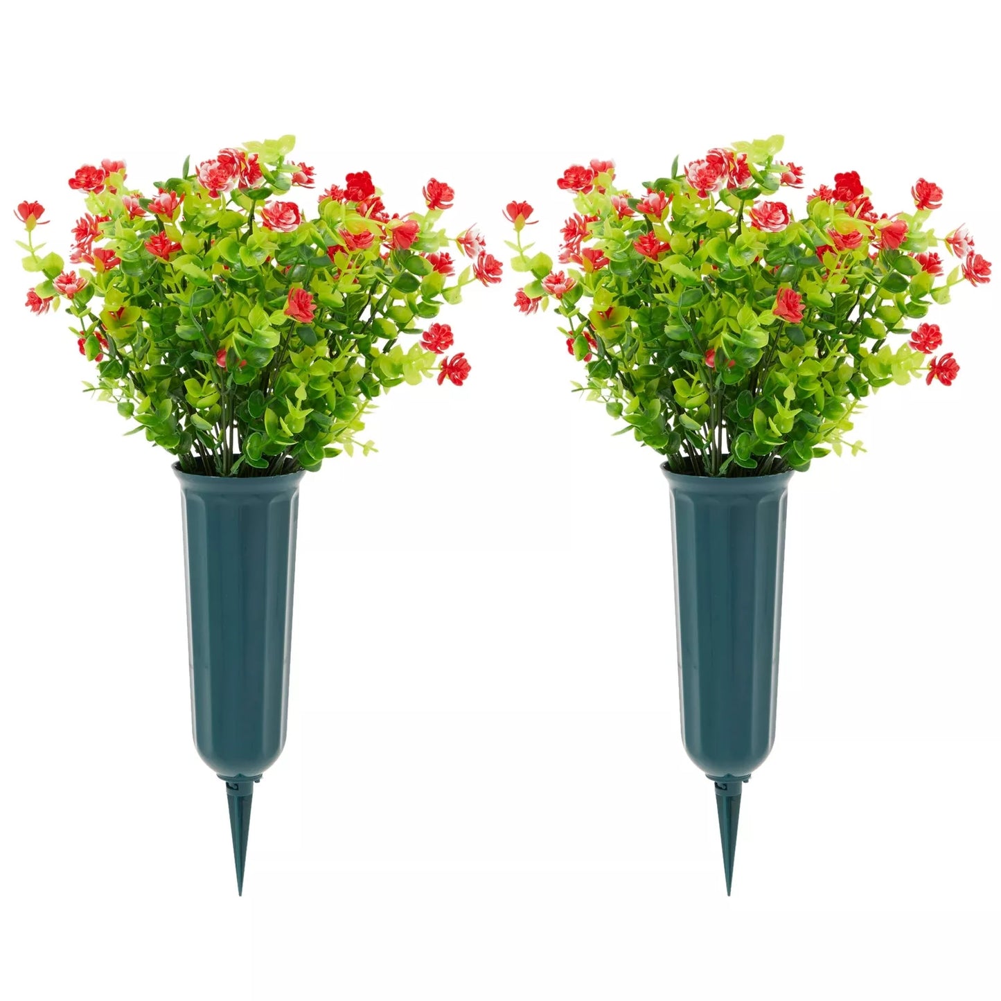 6x Artificial Red Flowers Bundles with 2 Cone Vases