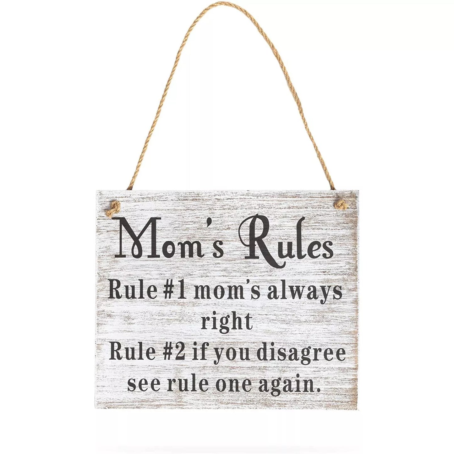 Hanging Mom's Rules Wood Wall Sign Coffee Color 9.5x1 x1-Inch