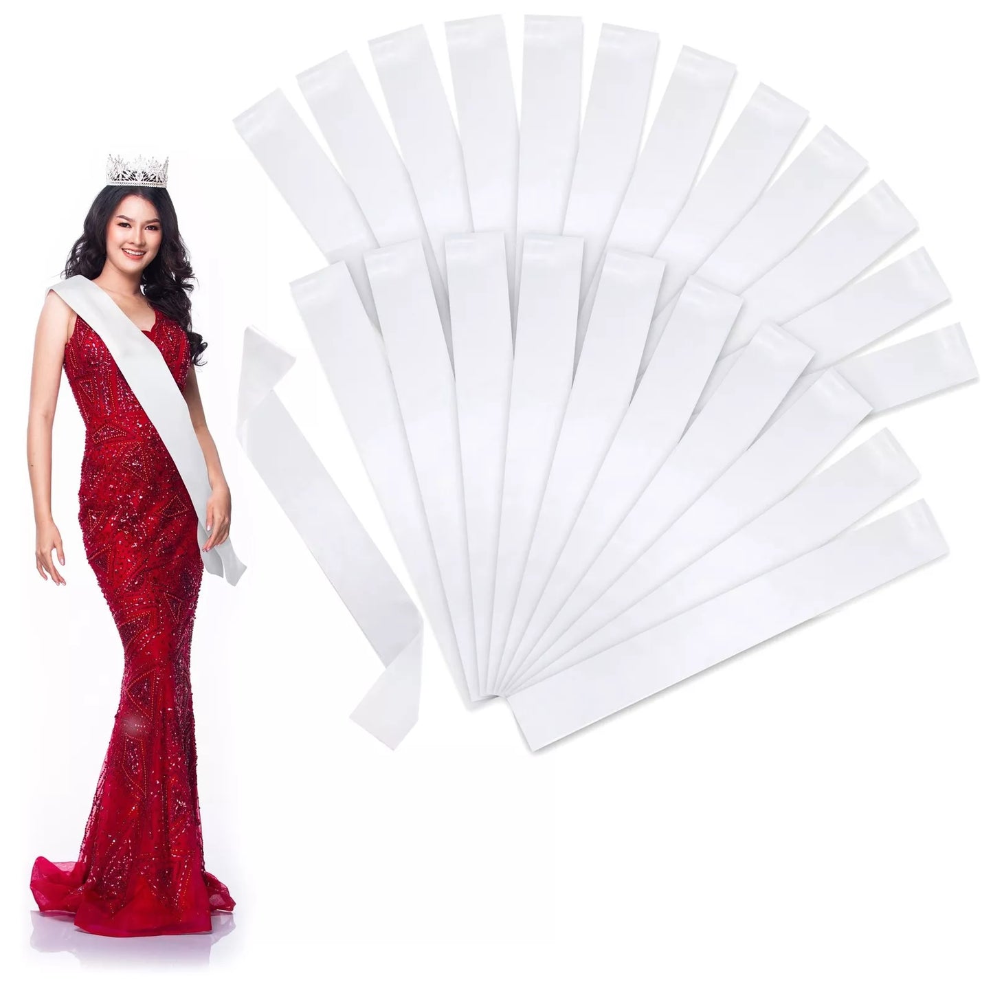 24 Pack White Satin Sashes for Pageants, Bachelorette Party, Prom, 4 x 33 In