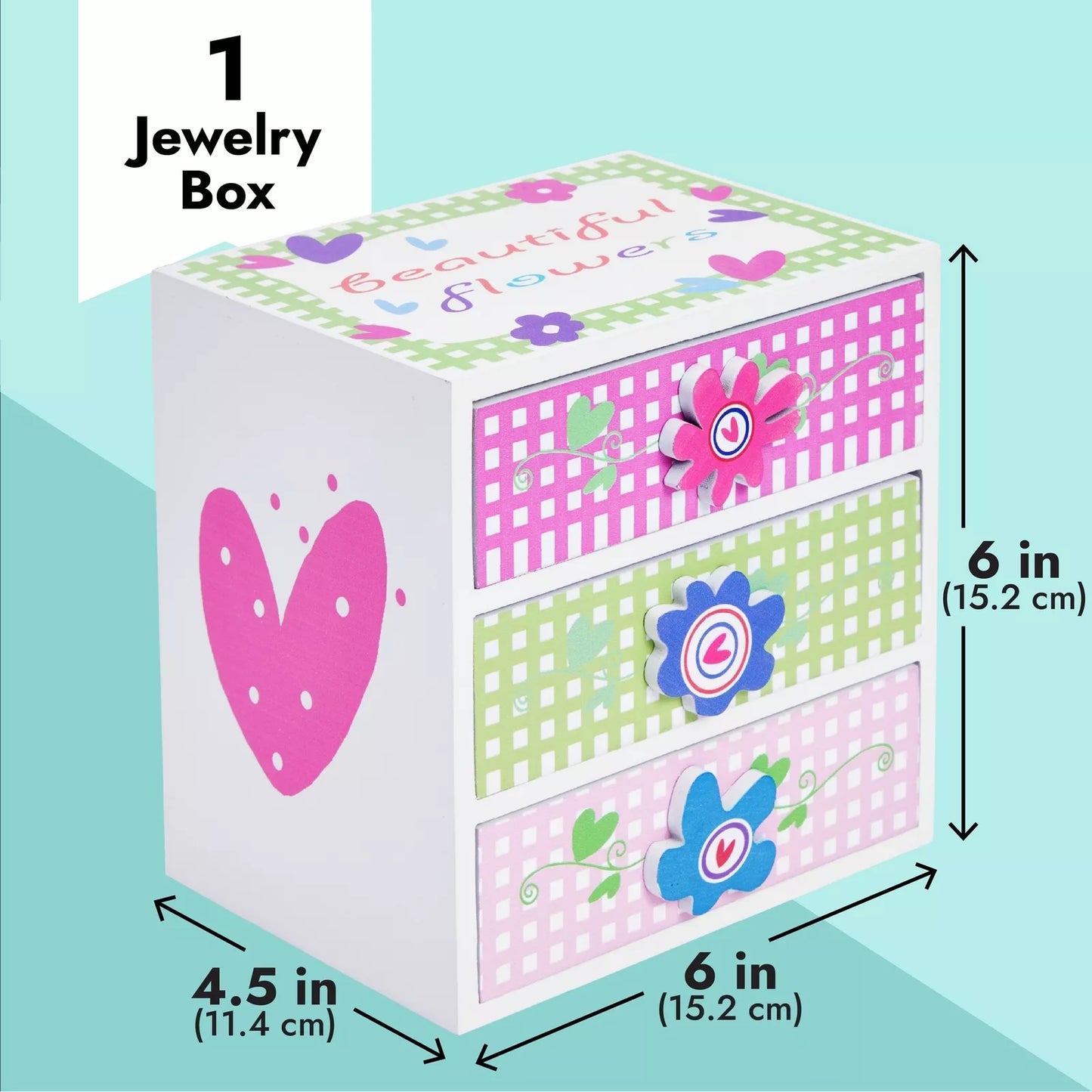 Small Floral Jewelry Box Wooden Organizer