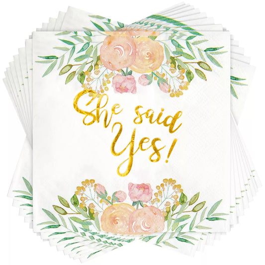 50 "She Said Yes" Napkins - Gold Foil