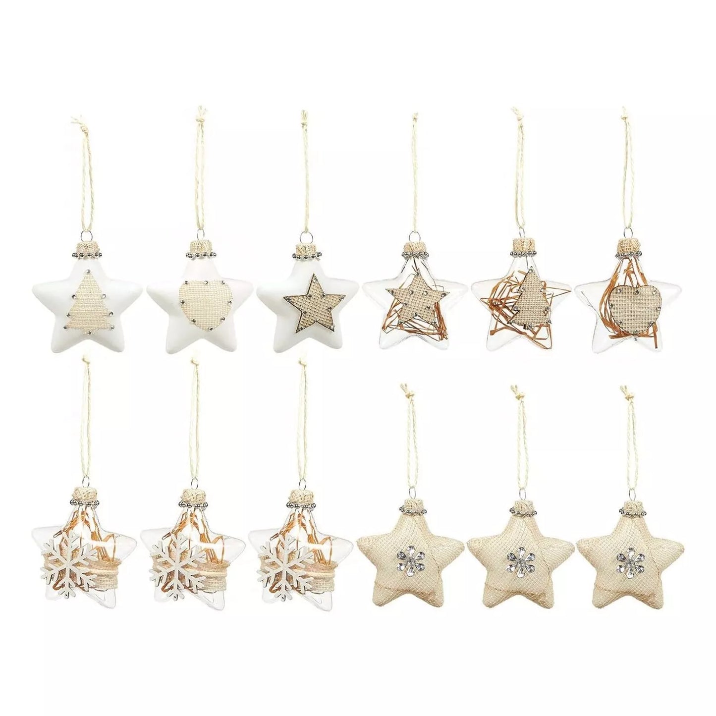 12-Pack Rustic Glass Star Ornaments for Christmas Tree