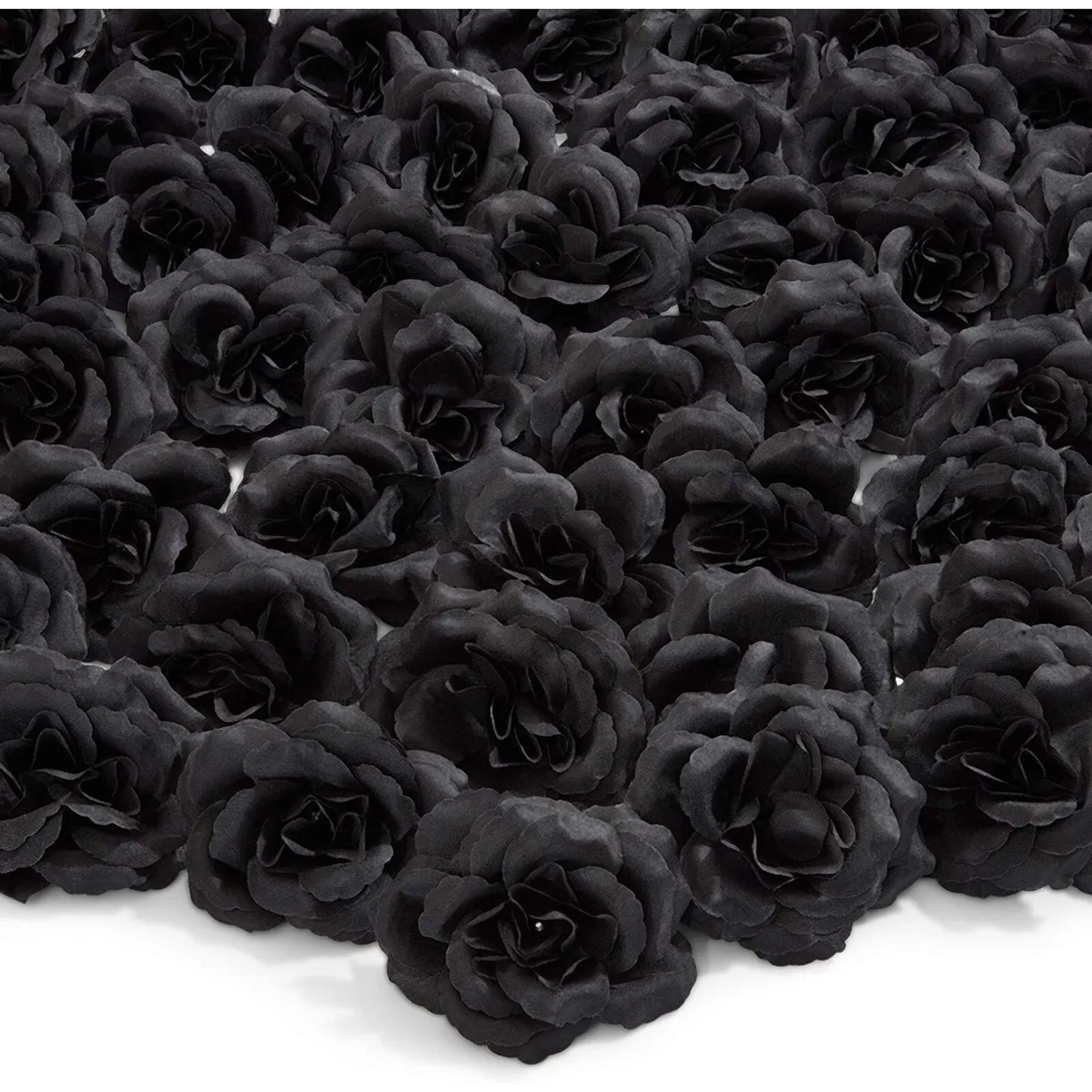 50 Pack Black Silk Roses 3" Stemless Artificial Flowers