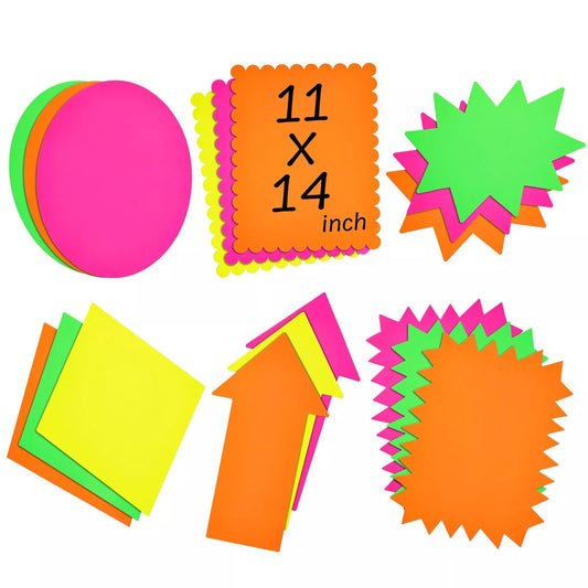 18 Neon Poster Board Cutouts - Starburst Shapes, 11 x 14"