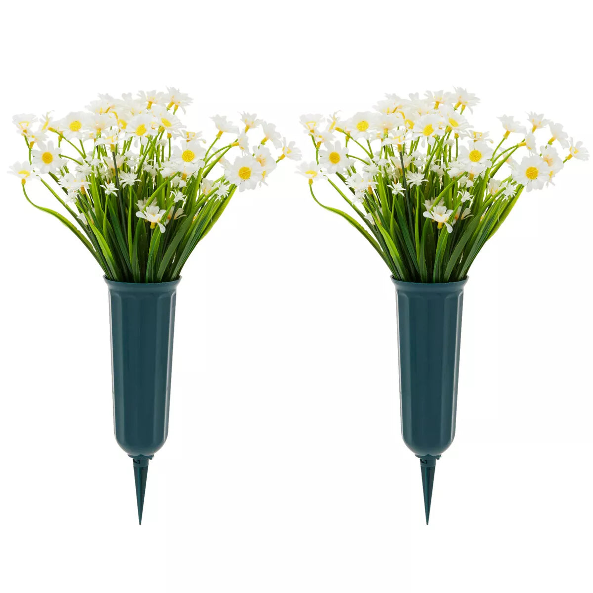 6-Pack Artificial White Daisies with 2 Cone Vases