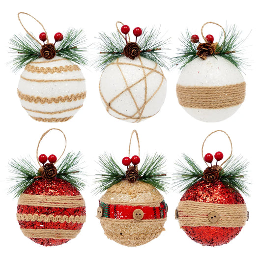 6-Pack Rustic Christmas Ornaments, Holiday Tree Decorations