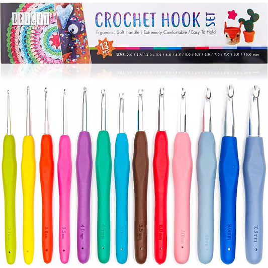 13-Pack Aluminum Crochet Hooks with Handles, 2-10mm