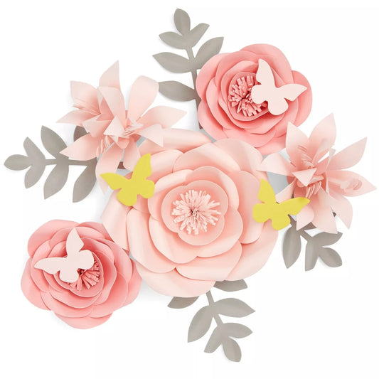 13 Pieces 3D Paper Flowers Decorations For Wall Decor, Pink Floral Ornamentation