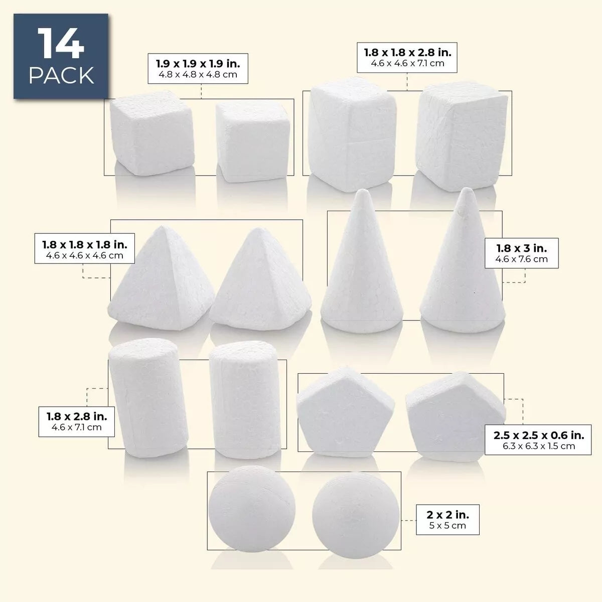 14 Mini Geometric Craft Foam Shapes, 7 Designs