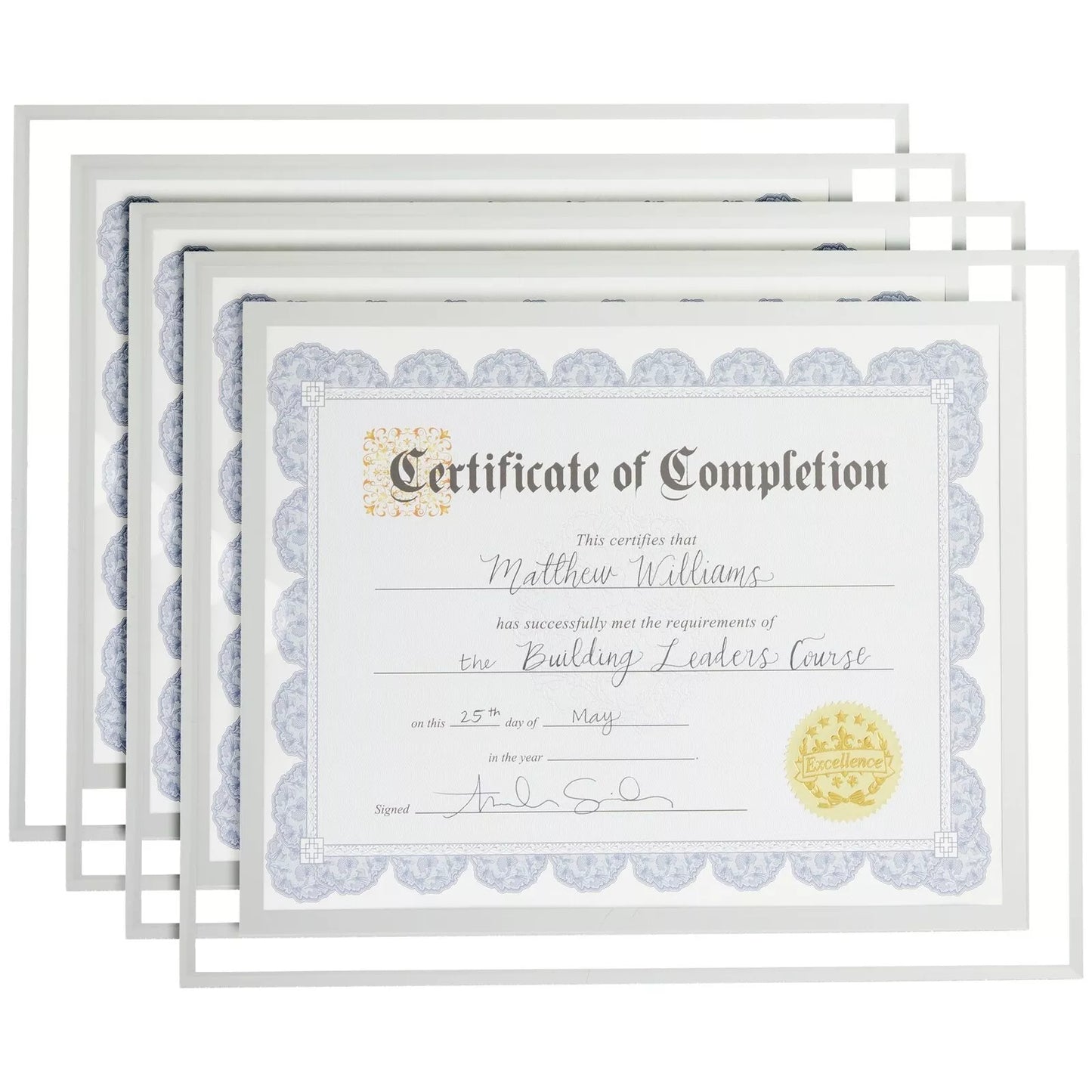 4 Pack Glass Diploma Holders, 11 x 8.5 Inch Floating Frame Certificate Covers