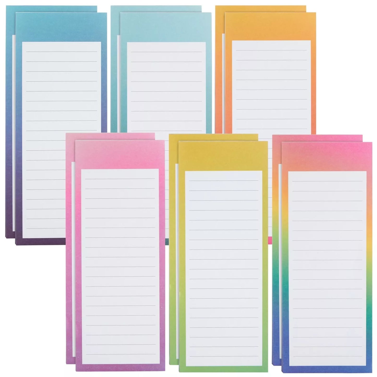 12 Pack Watercolor Magnetic Notepads for Refrigerators, 3.5 x 9", 60 Sheets Each