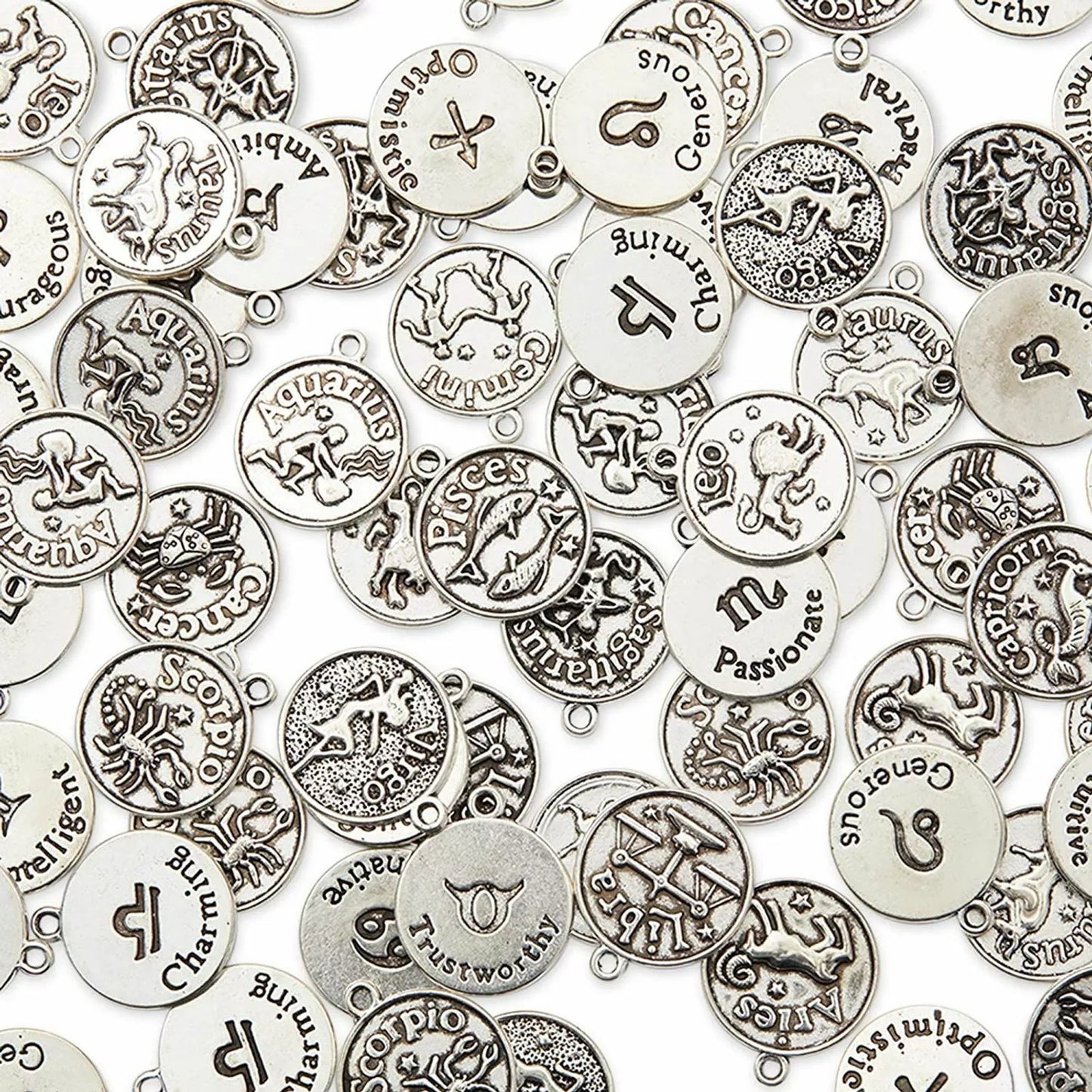 72-Piece Silver Zodiac Sign Charms for Jewelry Making