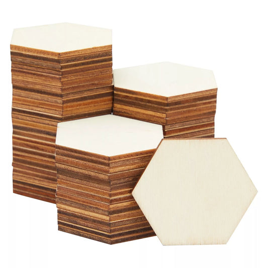 100-Pack Unfinished Wood Hexagon Pieces