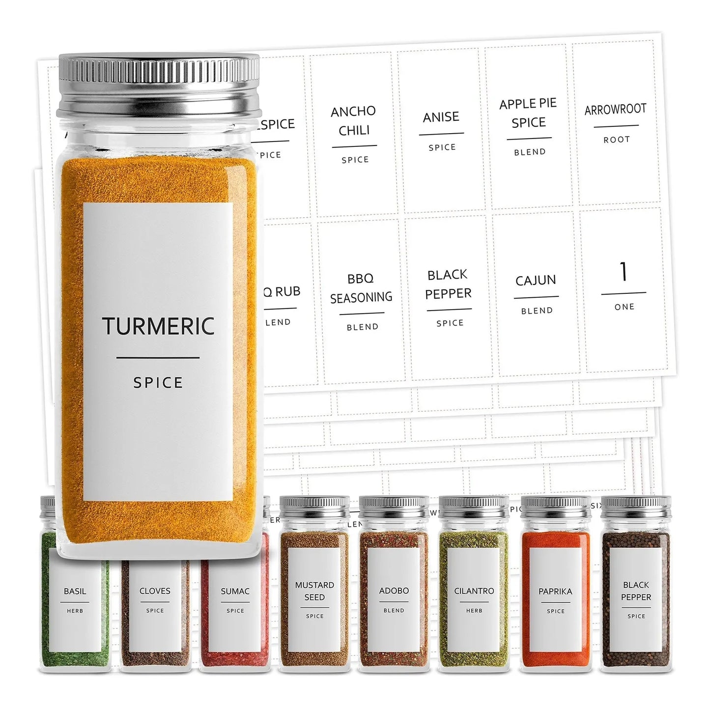 140 Preprinted Spice Labels White Minimalist Stickers