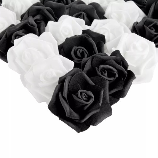 100-Pack Black & White Artificial Foam Roses