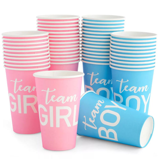 Paper Party Cups, Gender Reveal Party Supplies (12 oz, Pink and Blue, 50-Pack)