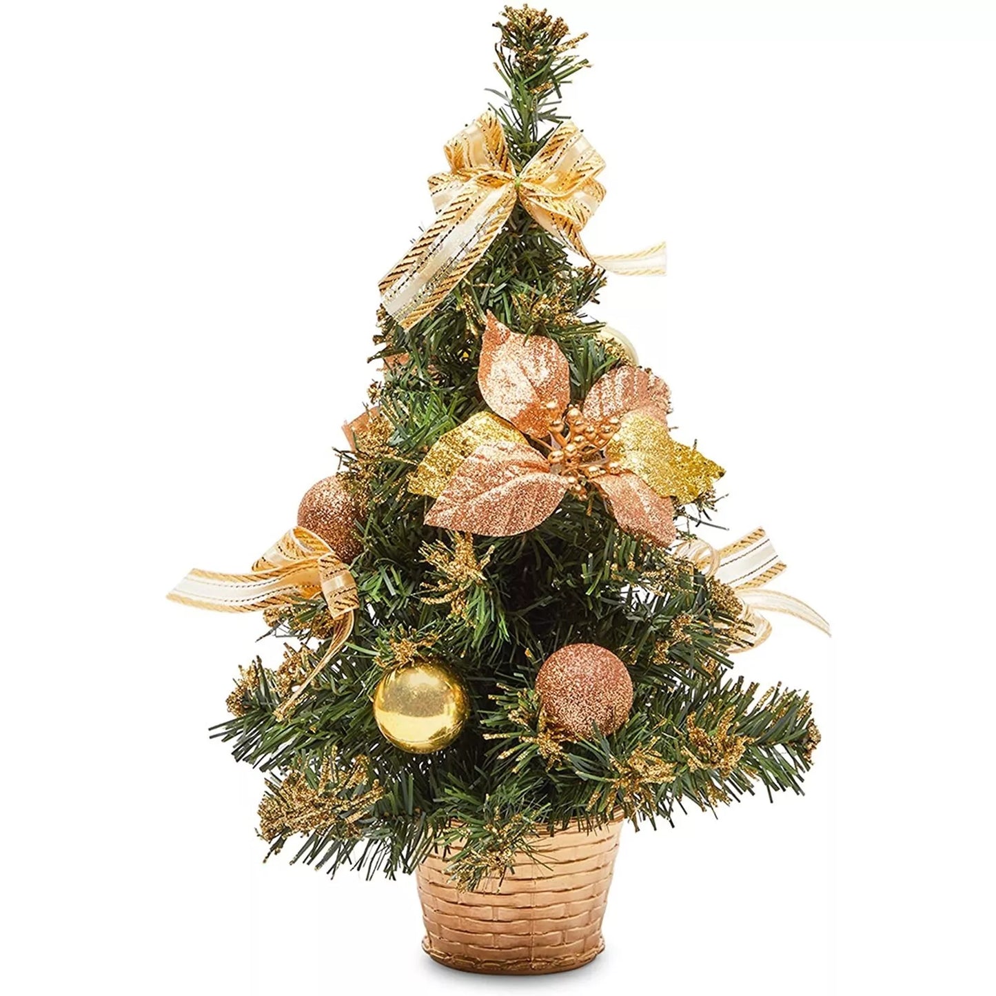 16-Inch Christmas Mini Tree with Gold Ball Ornaments