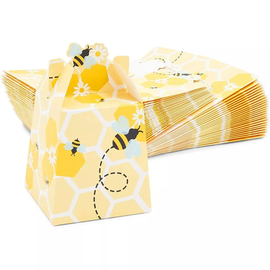 50 Pack Bee Party Favor Treat Boxes, 3.5x3.5x5.5"