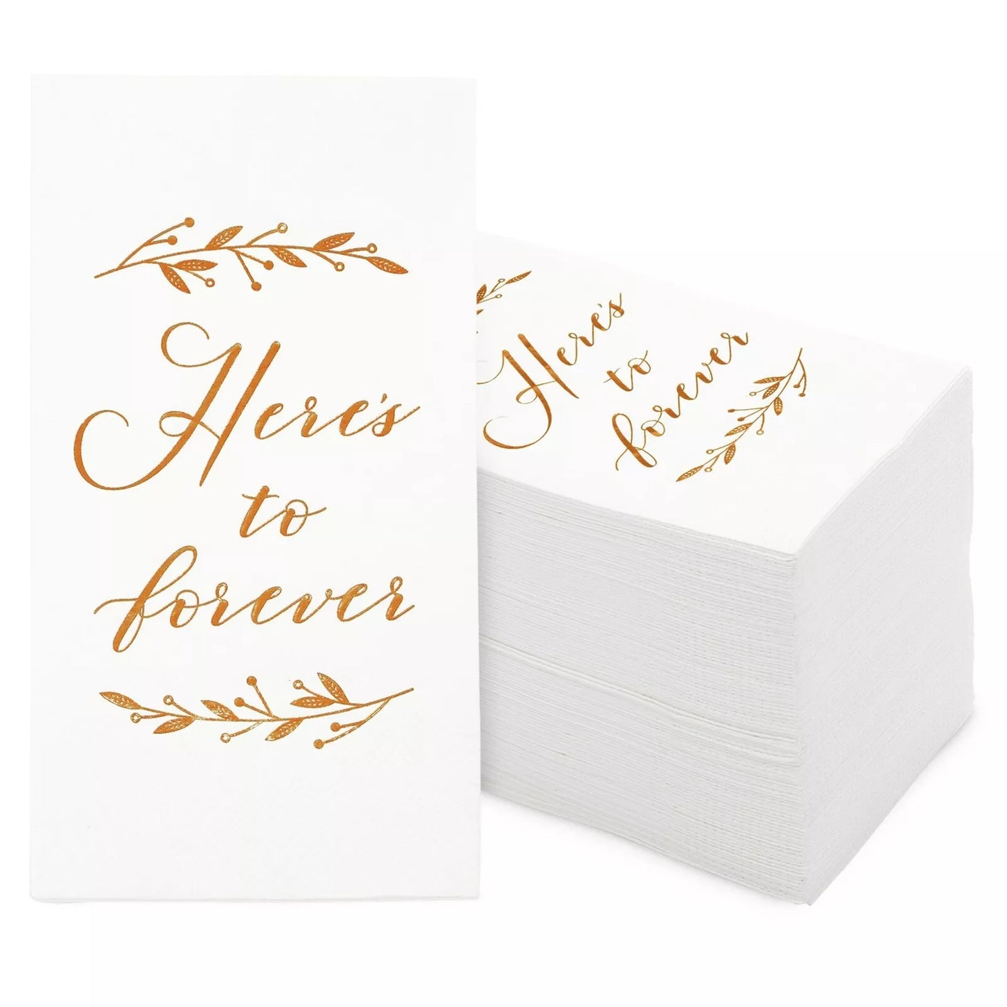 100 Pack White Wedding Napkins with Rose Gold Foil, 3-Ply, 4x8 in