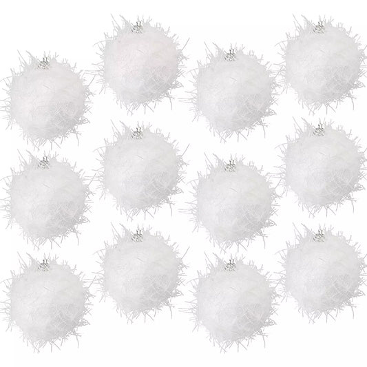 12-Pack Christmas Ball Ornaments White Snow Glitter Tree Décor