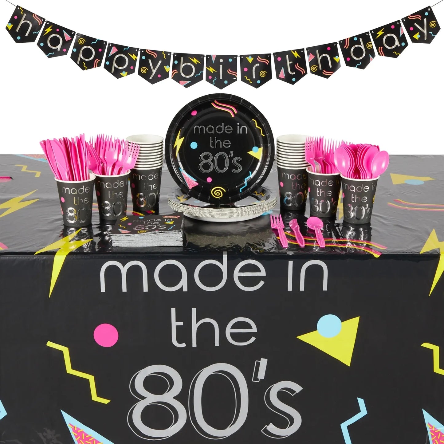 146-Piece 80s Birthday Party Disposable Dinnerware Set - Serves 24