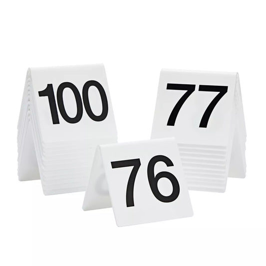 Set of 25 Acrylic Table Numbers for Wedding, Plastic 76-100 Tent Cards, 3 x 2.75