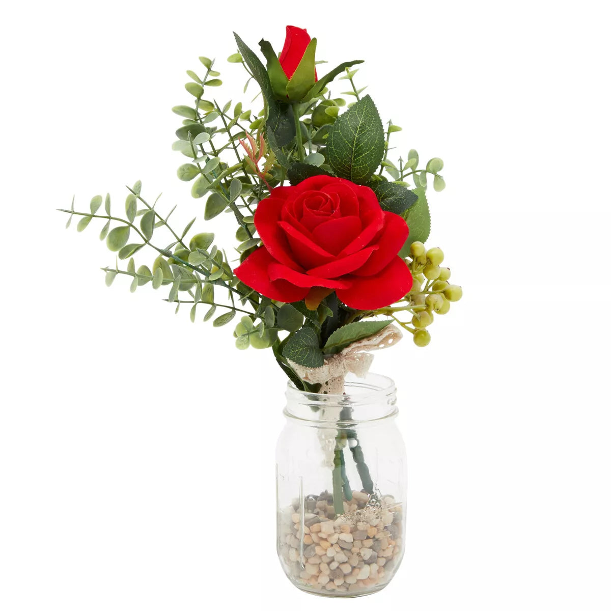 Red Rose & Eucalyptus Bouquet, Artificial Floral Arrangement