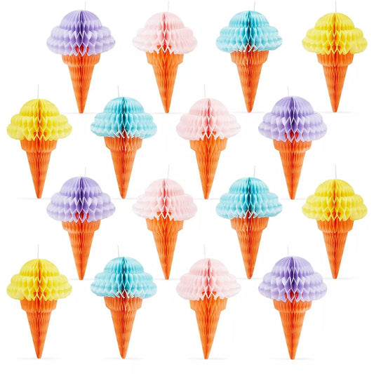 16 Pack Hanging Ice Cream Party Decorations for Birthday, 4 Colors, 4 x 6 In