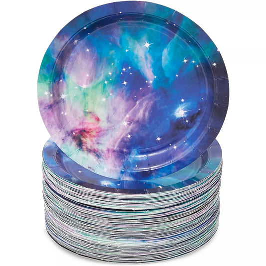 80Pcs Cosmic Galaxy Themed Décor Disposable Paper Plates 7" for Birthday Party