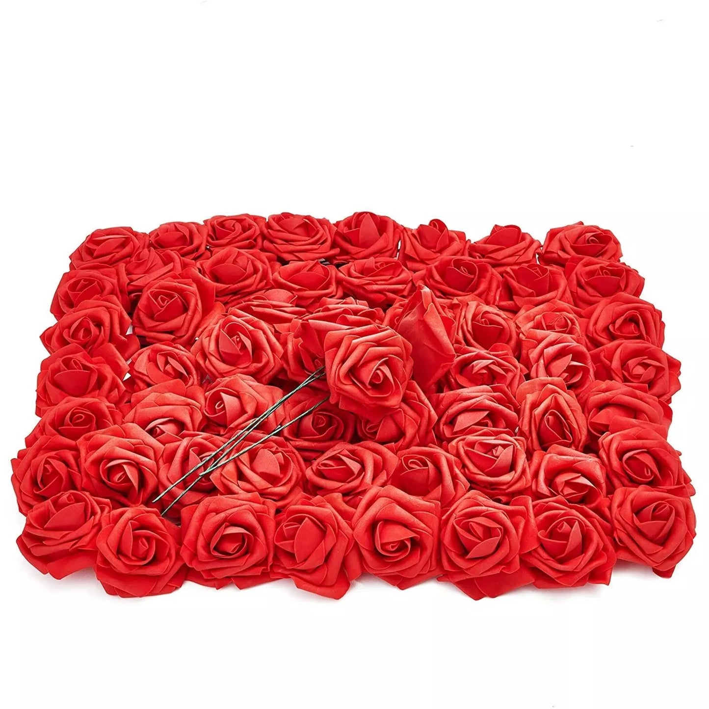 60-Pack Red Artificial Rose Flower Heads with Stems