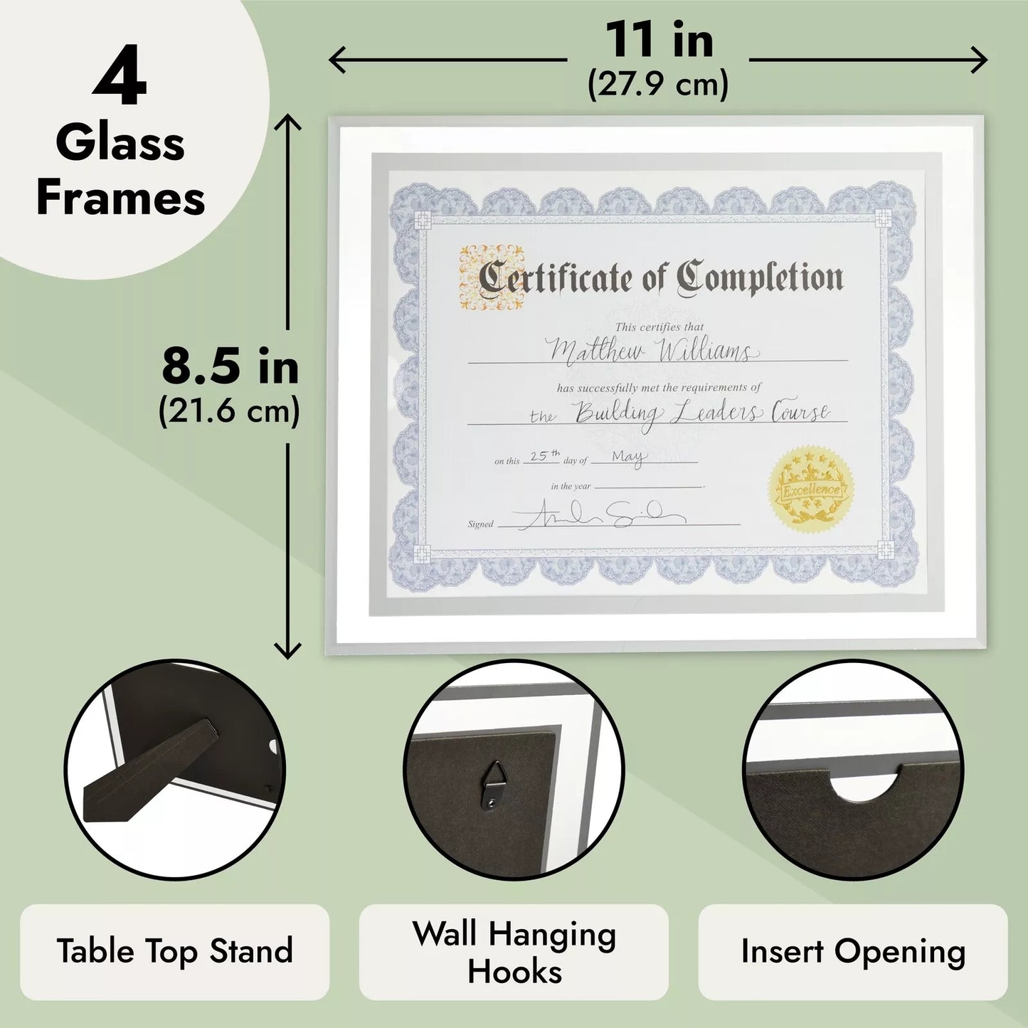 4-Pack Glass Diploma Holders Floating Frame Certificate Covers