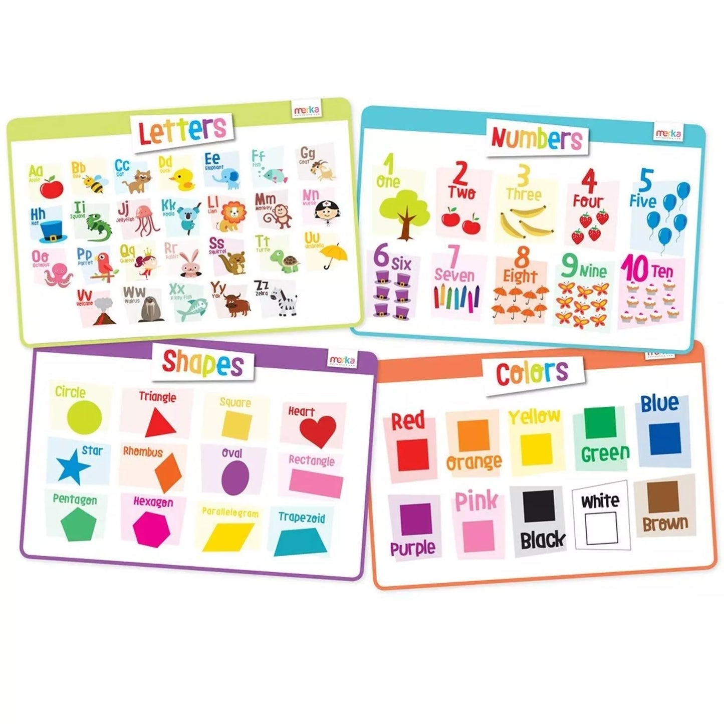 4 Pack Reusable Toddler Placemats - Letters, Numbers, Shapes, Colors, 17 x 11 In