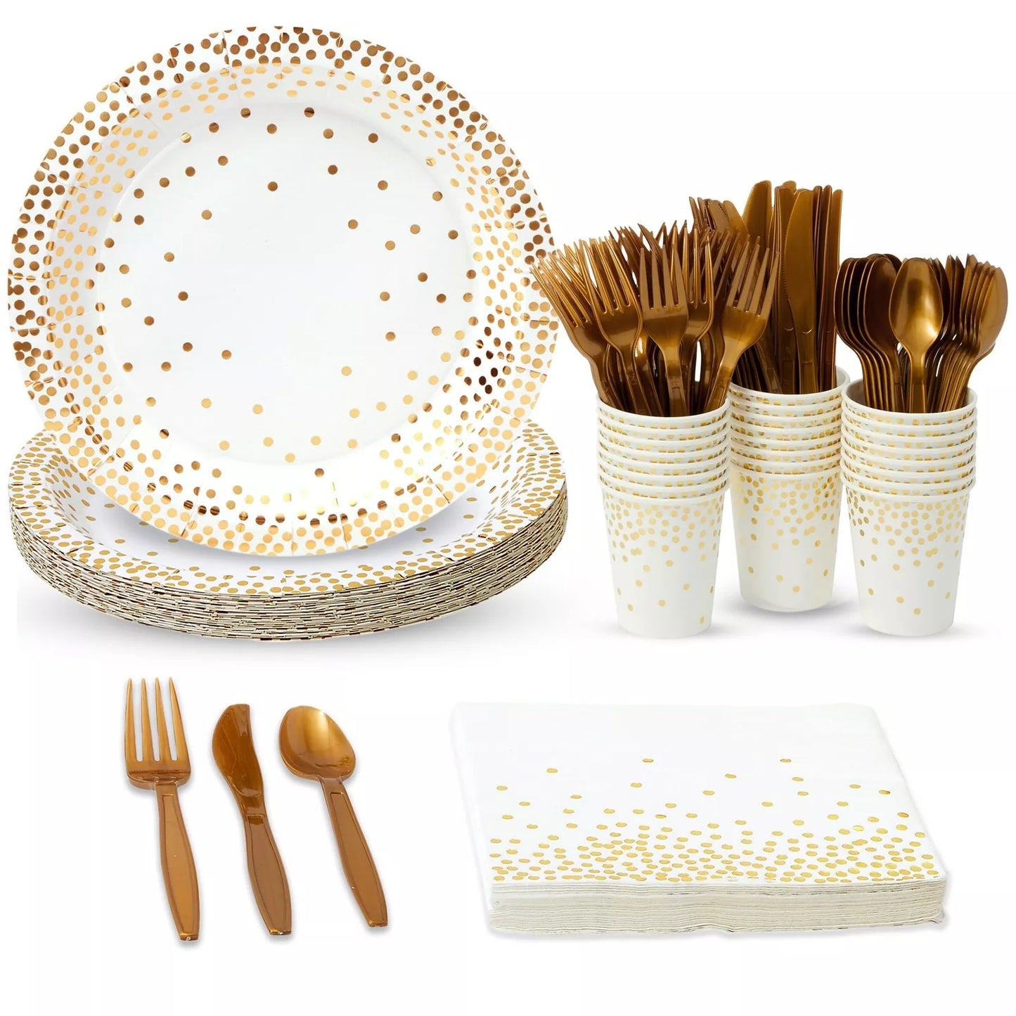 144 Gold Party Supplies - Serves 24, for Wedding and Birthday