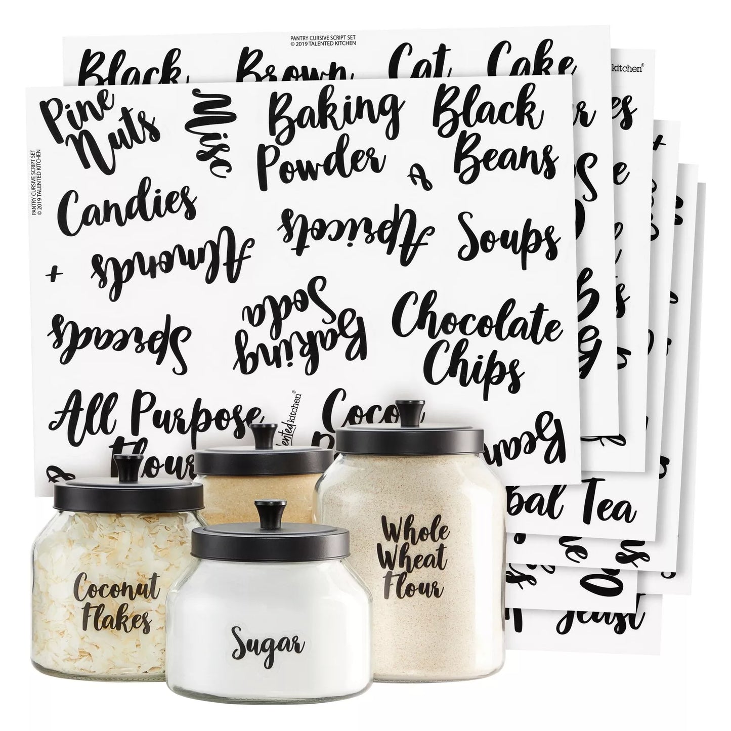 135 Pantry Labels for Food Containers Black Cursive