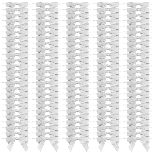 100 Pack Silver Satin Bow Twist Ties with Clear Twist Ties for Treat Bags, 3"