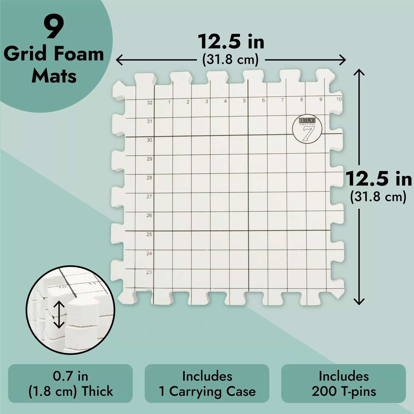 9Pcs Blocking Mats for Knitting & Crochet, Thick Interlocking Foam Grid