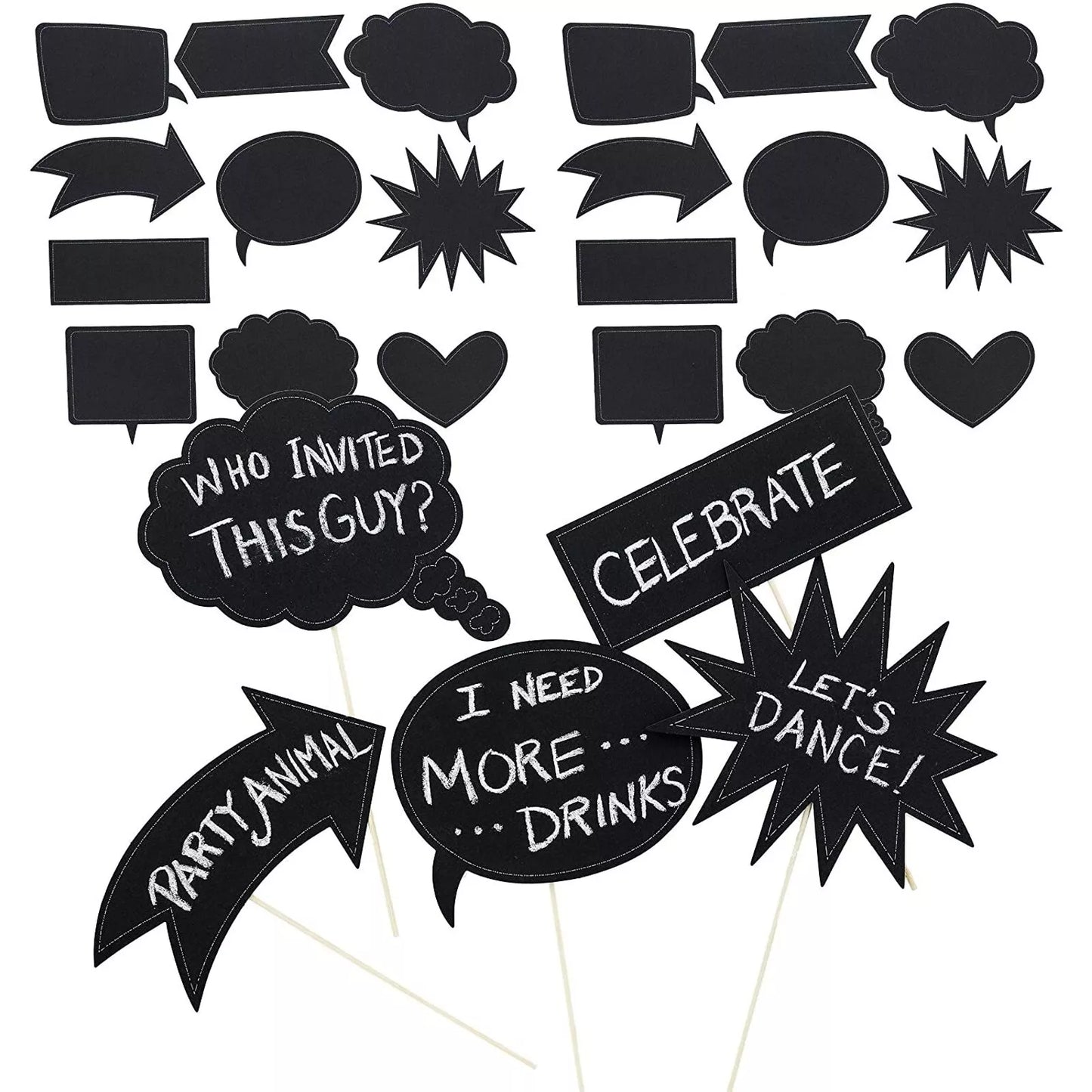 60-Pack Writable Chalkboard Photo Booth Props for Weddings Parties, Assorted