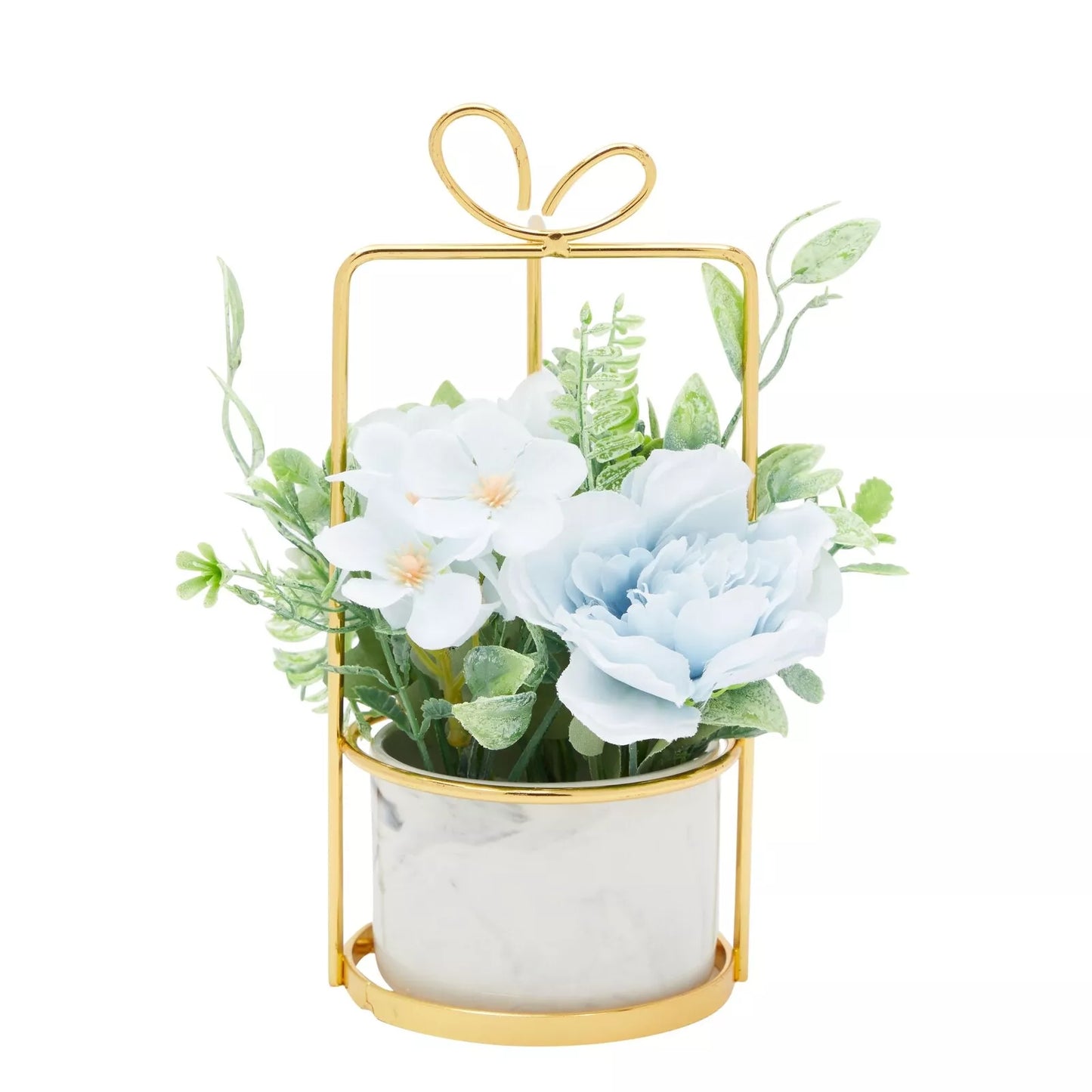 Faux Hydrangea Flowers in Ceramic Planter with Stand