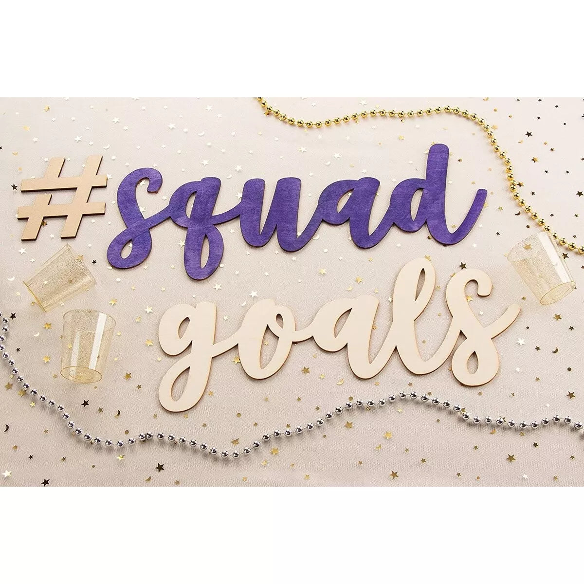 Hashtag Squad Goals Sign Unfinished Wood Letters with Stencil