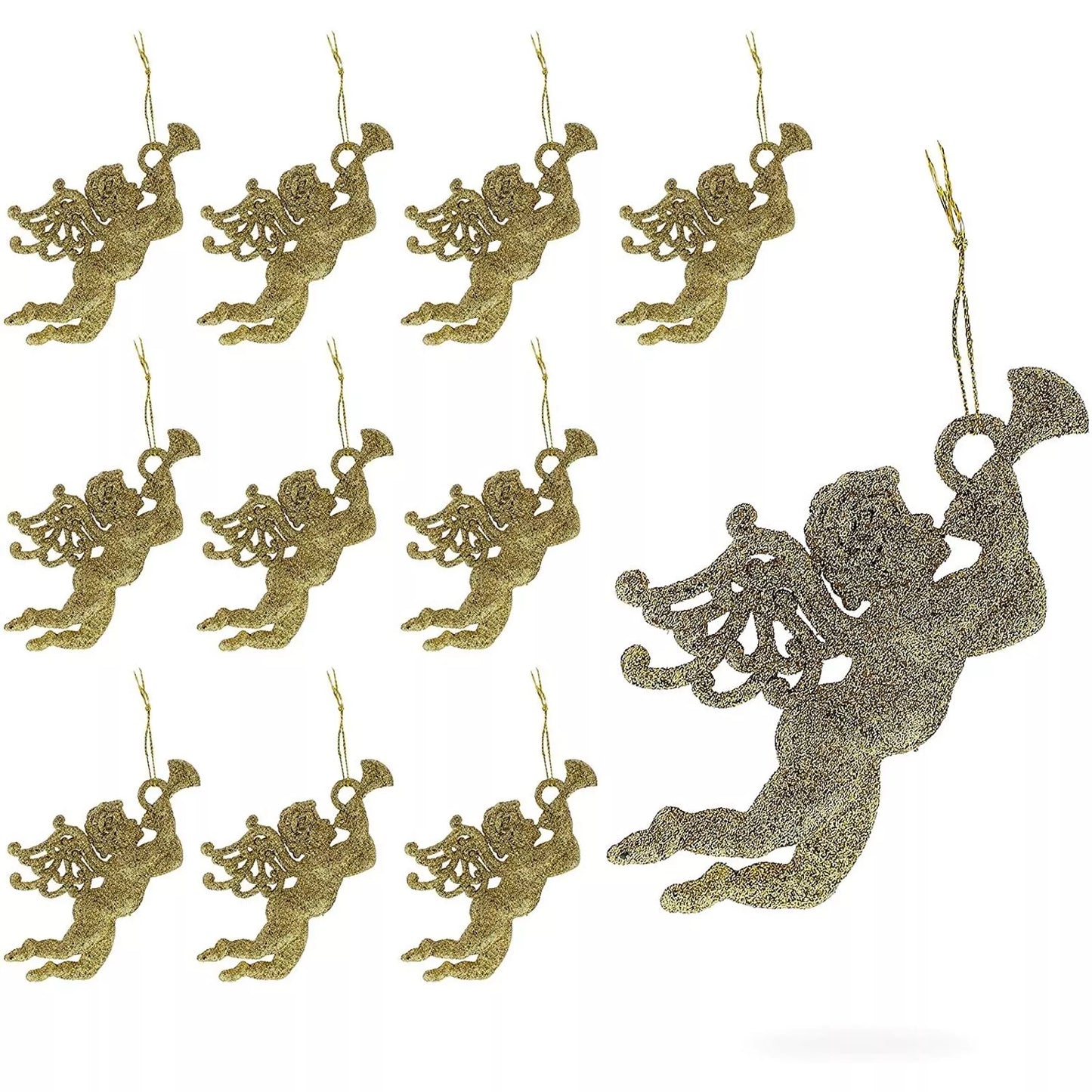 10-Pack Hanging Angel Christmas Ornaments Gold Glitter Tree Décor