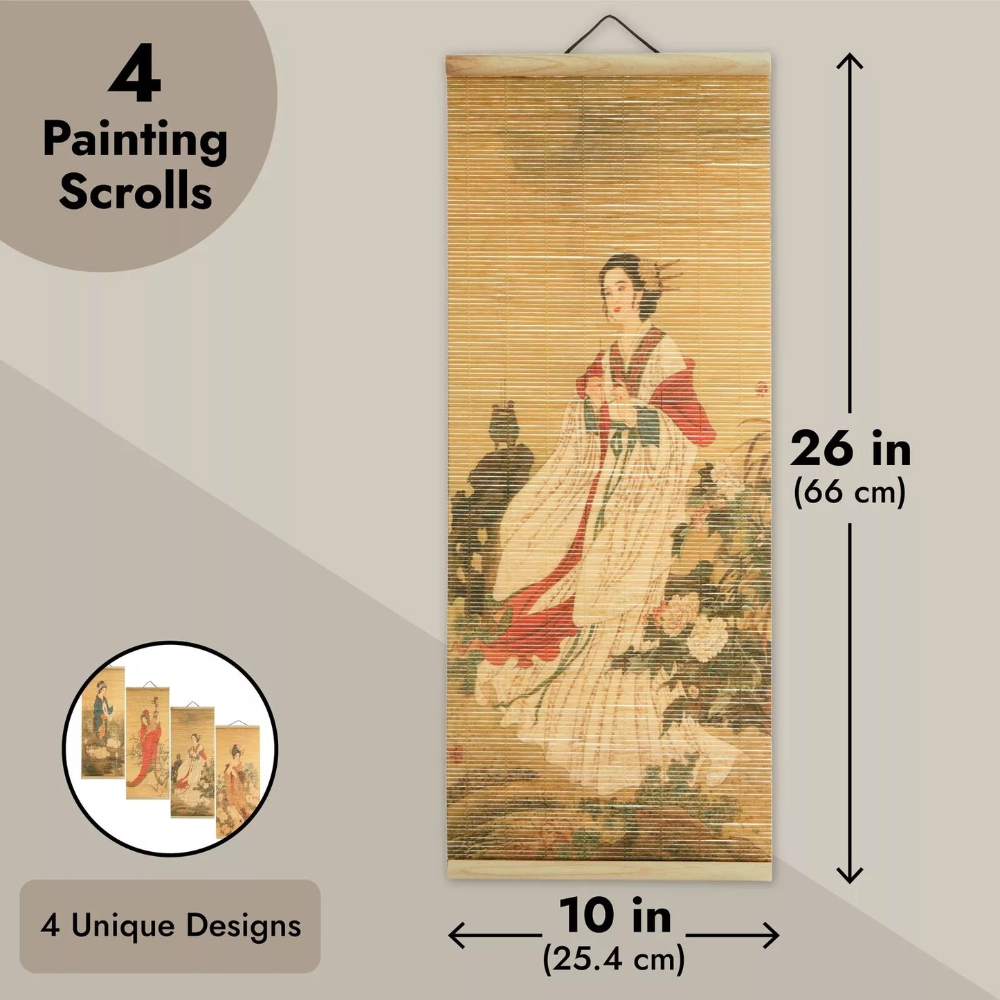 4-Pack Hanging Chinese Painting Wall Scrolls