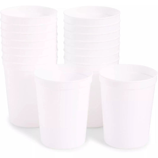 White Stadium Cups, Reusable Plastic Party Tumblers (16 oz, 16 Pack)