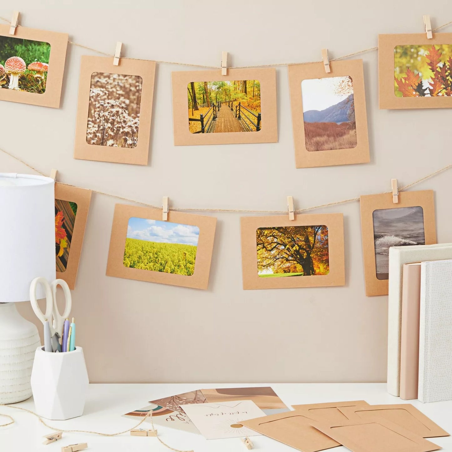 50-Pack Cardboard Picture Frames with Clips & Paper String