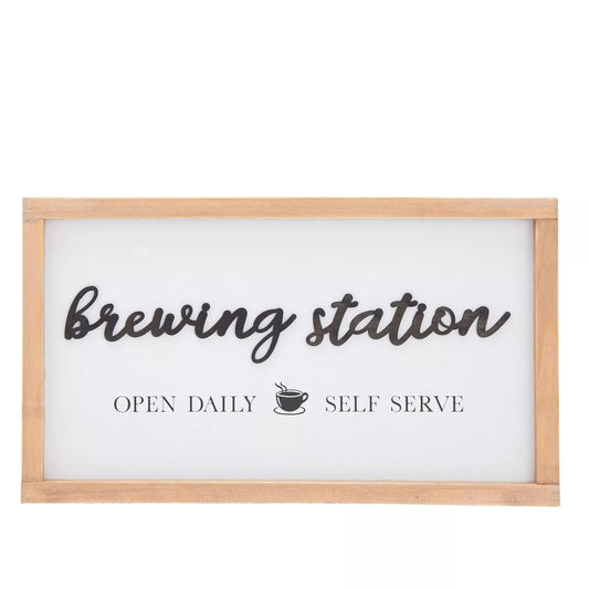 Brewing Station Sign with Hook, Wooden Farmhouse Wall Décor